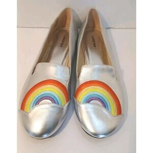Lands End Girls Silver Rainbow Flat Shoe Size 4M